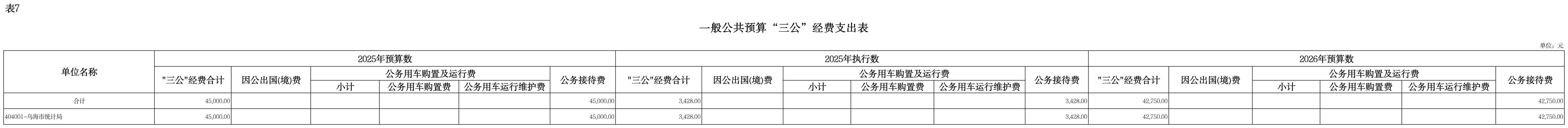 项目绩效目标表(9)_表7-一般公共预算三公经费支出表